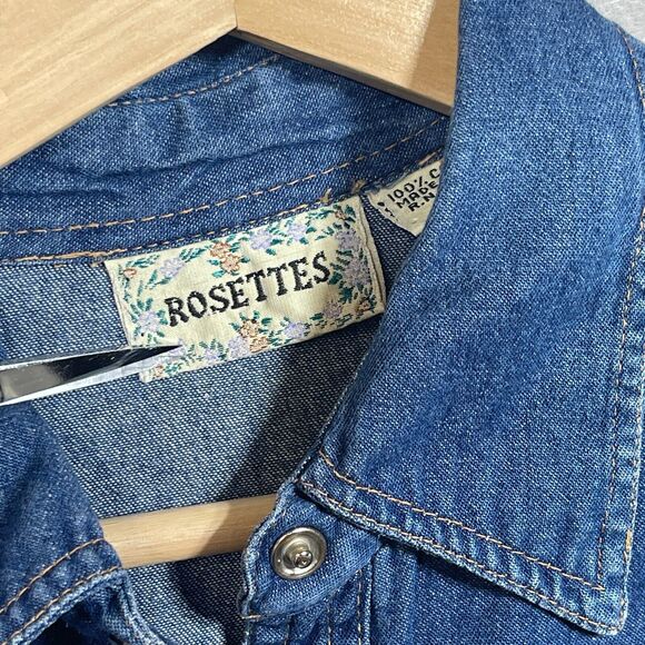 Rosettes Western Denim Shirt Women Large Snap Front  Embroidered America USA - Picture 5 of 12